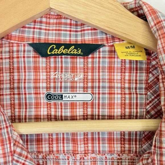 Cabela's CoolMax Orange White Plaid 4Most UPF 30 Button Front Shirt Men's Medium - Picture 8 of 9